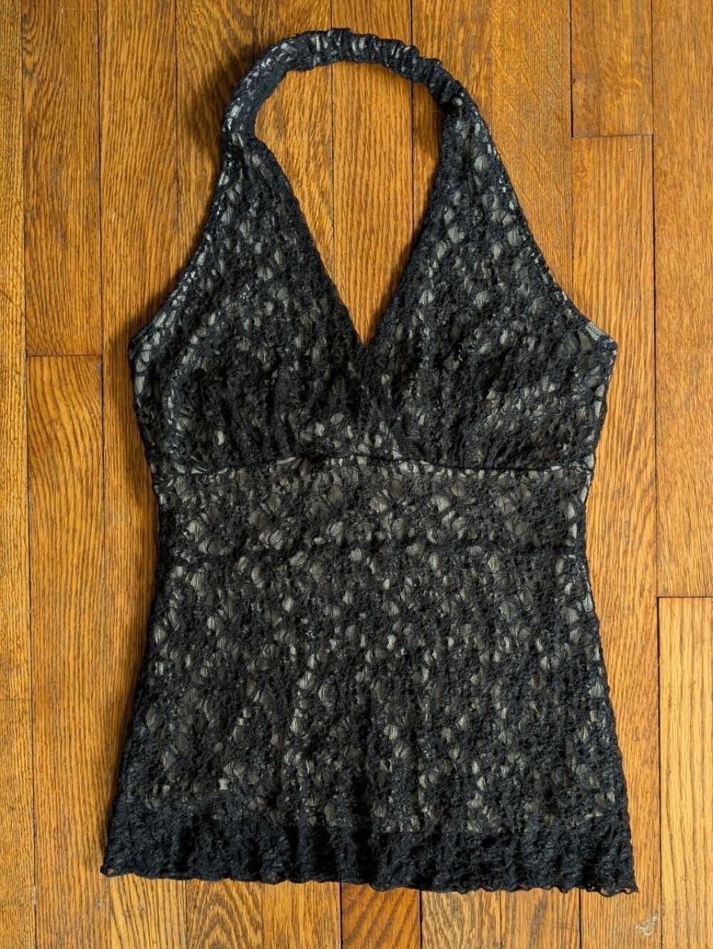 Vintage Y2k 90's Black Lace Overlay Halter Top